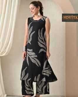 Advita Black & Purple A-Line Rayon Cotton Kurta Set