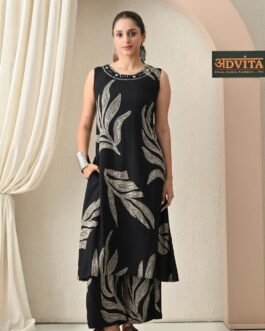 Advita Black & Purple A-Line Rayon Cotton Kurta Set