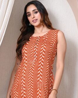Advita Orange Printed Straight Kurti for Daily Wear Women
