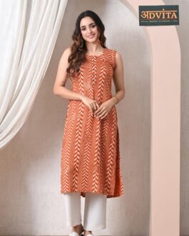 Advita Orange Printed Straight Kurti for Daily Wear Women