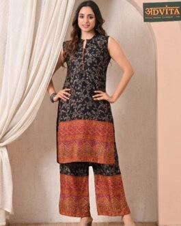 Advita Black Floral Print Rayon Cotton Kurta Set and Palazzo