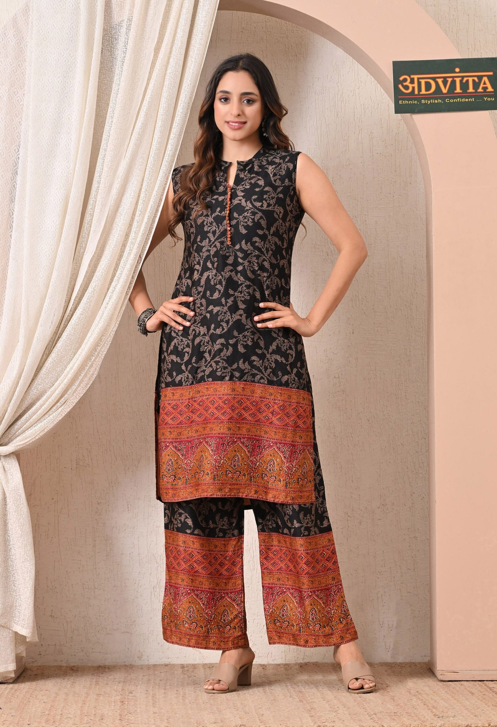 advita-black-floral-print-kurta-set