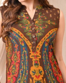 Advita Dark Brown Abstract Print Rayon Cotton Kurta Set