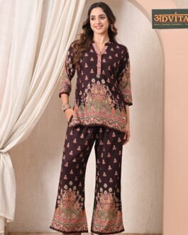 Advita Dark Maroon Paisley Print Rayon Cotton Co-ord Set
