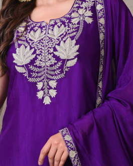 Advita Royal Purple Chinon Embroidered Sharara Set for Women