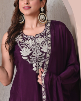 Advita Purple Chinon Embroidered Sharara Set for Women