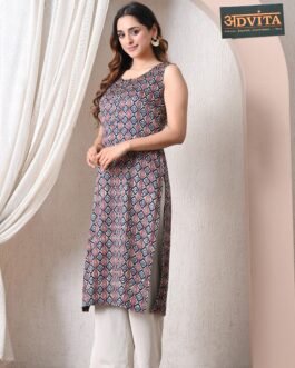 Advita Multicolor Geometric Ikat Print Straight Kurti