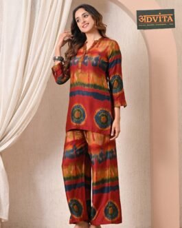 Advita Multicolor Tie Dye Shibori Print Gaji Silk Cord Set