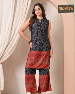 Advita Navy Blue Floral Rayon Cotton Kurta Set with Palazzo
