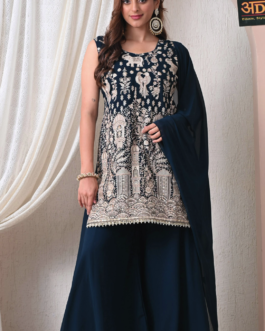 Advita Navy Blue Georgette Sharara Party Wear Set