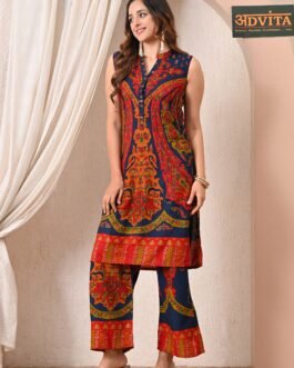 Advita Navy Blue Kalamkari Print Rayon Cotton Kurta Set
