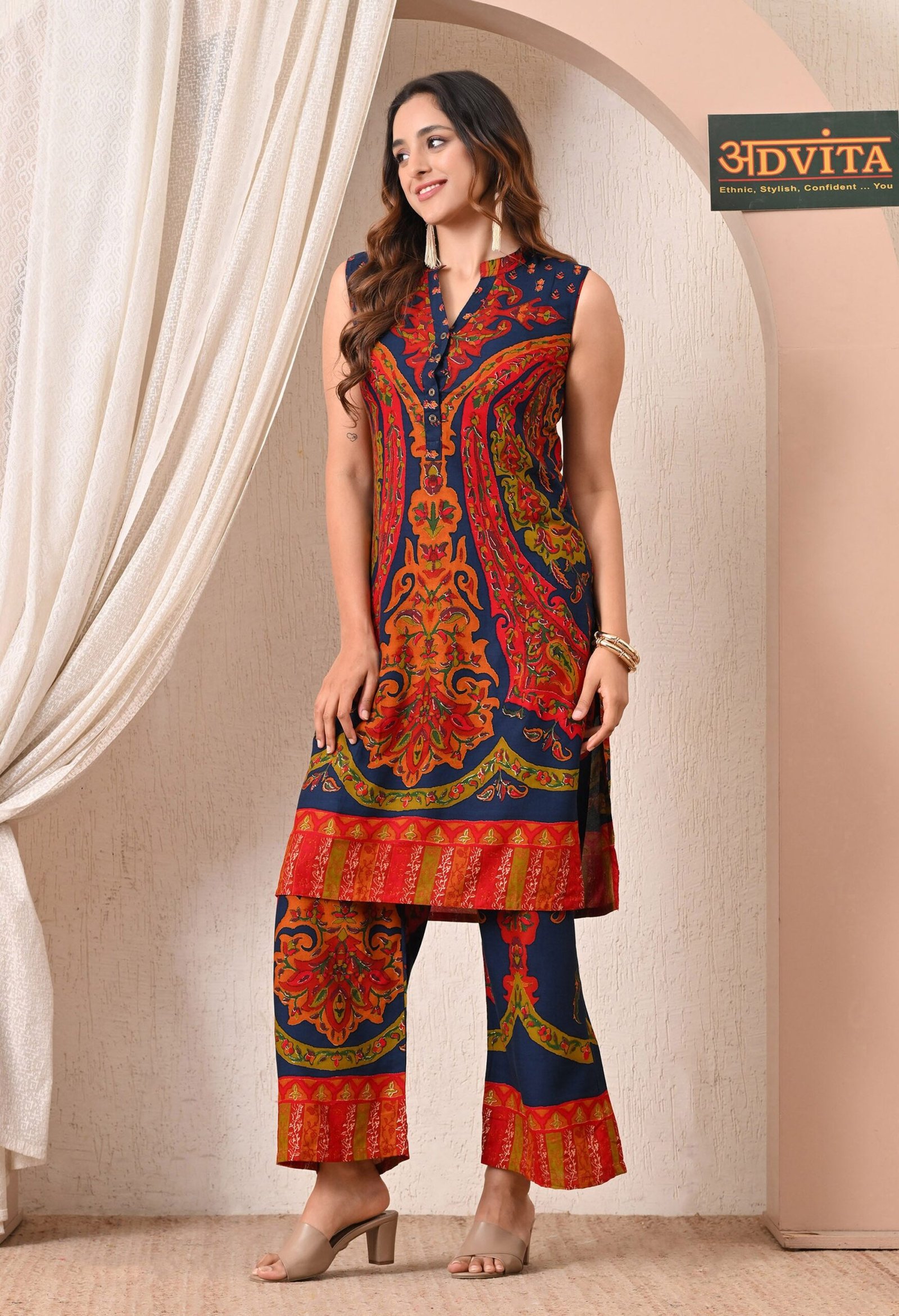 advita-navy-blue-kalamkari-print-rayon-cotton-kurta-set