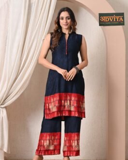 Advita Navy Blue Red Border Rayon Cotton Kurta Set