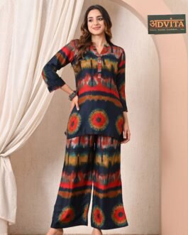 Advita Navy Blue Tie Dye Shibori Print Gaji Silk Cord Set