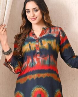 Advita Navy Blue Tie Dye Shibori Print Gaji Silk Cord Set