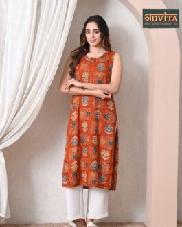 Advita Orange Ajrakh Block Print Straight Kurti