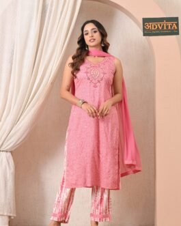 Advita Pink Bandhani Print Rayon Cotton Suit