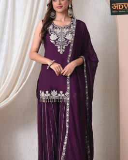Advita Purple Chinon Embroidered Sharara Set for Women