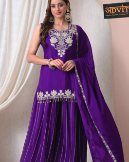Advita Royal Purple Chinon Embroidered Sharara Set for Women