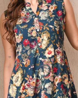 Advita Teal Floral Print Rayon A-Line Kurta Set with Palazzo
