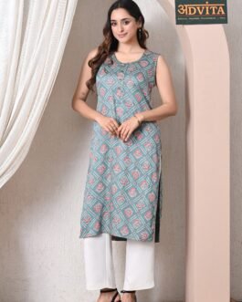 Advita Teal Floral Block Print Straight Kurti